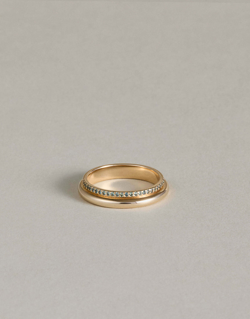 Column Stack Ring with Pavé Teal Sapphires