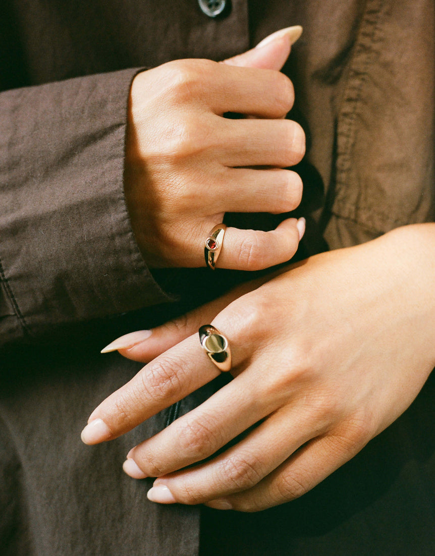 Baby Tilt Signet Ring with Garnet