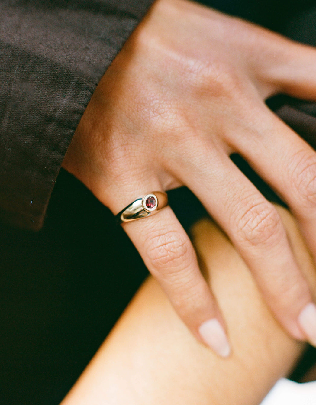 Baby Tilt Signet Ring with Garnet