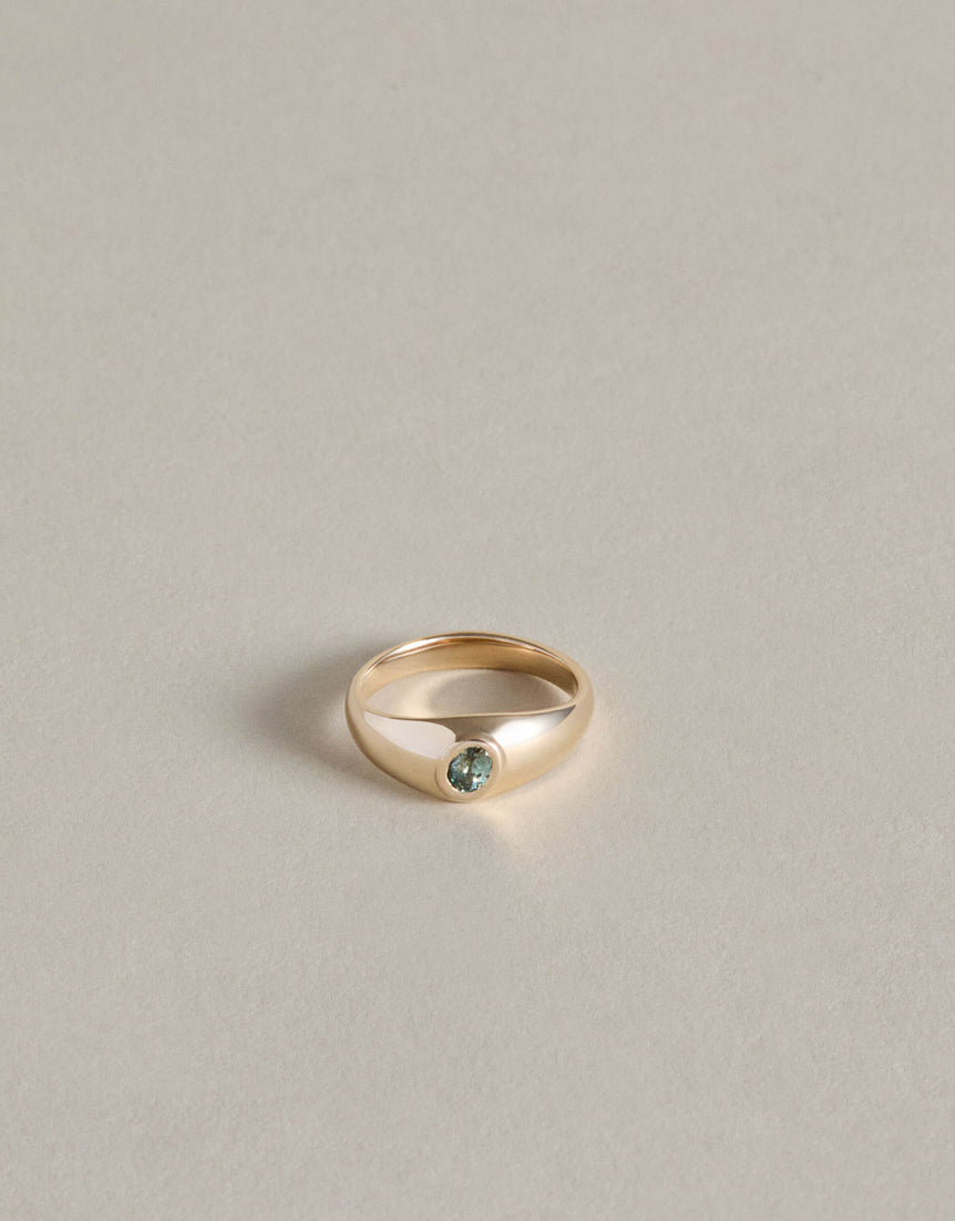 Baby Tilt Signet Ring with Teal Sapphire