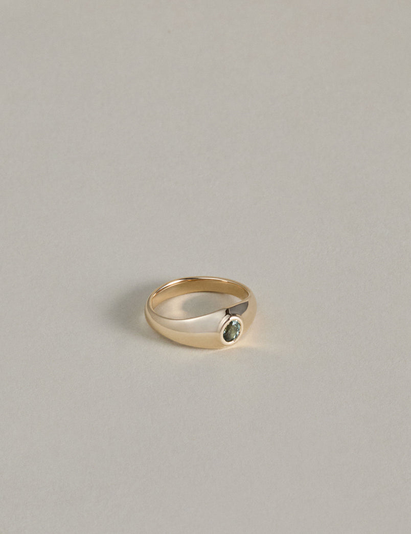 Baby Tilt Signet Ring with Teal Sapphire