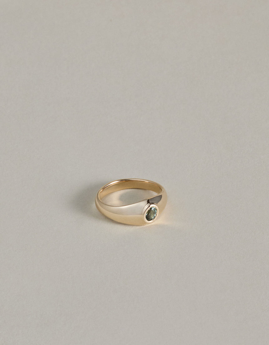 Baby Tilt Signet Ring with Teal Sapphire
