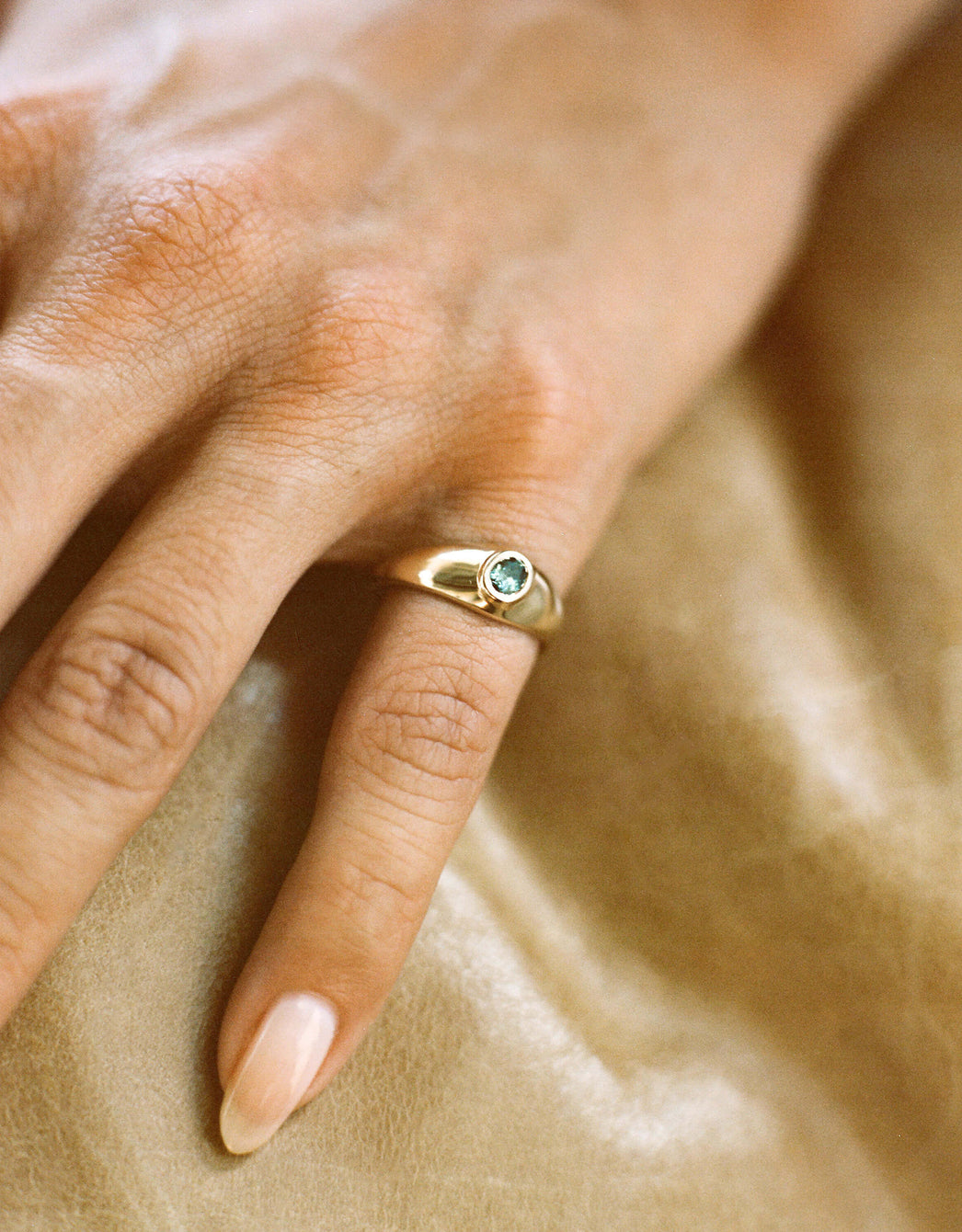Baby Tilt Signet Ring with Teal Sapphire