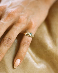 Baby Tilt Signet Ring with Teal Sapphire