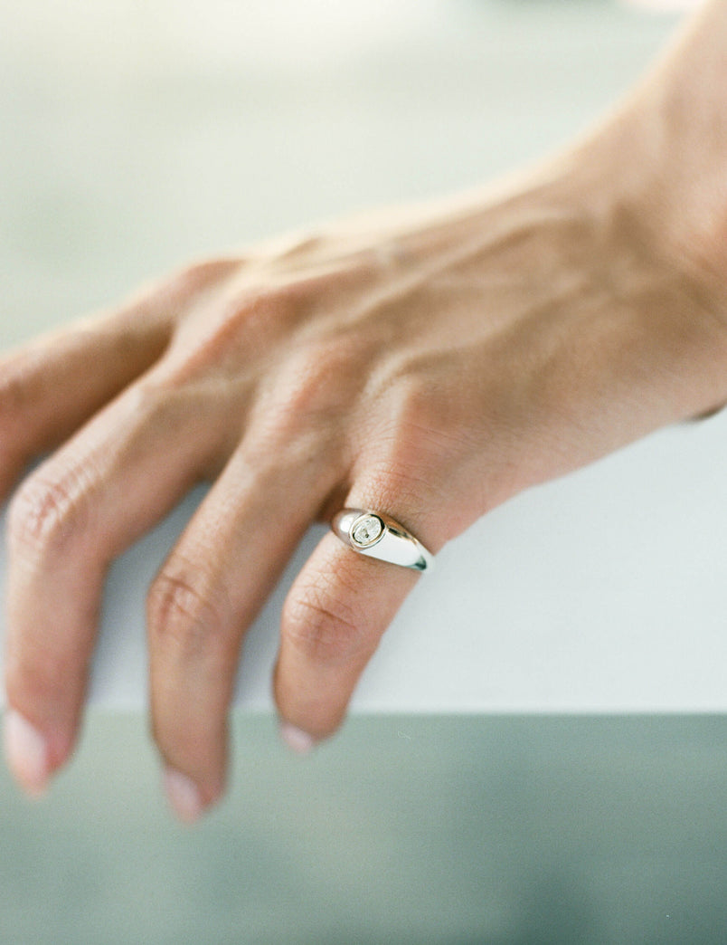 Baby Tilt Signet Ring with Diamond