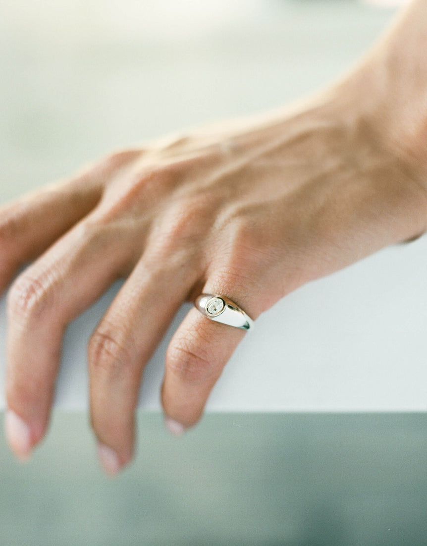Baby Tilt Signet Ring with Diamond