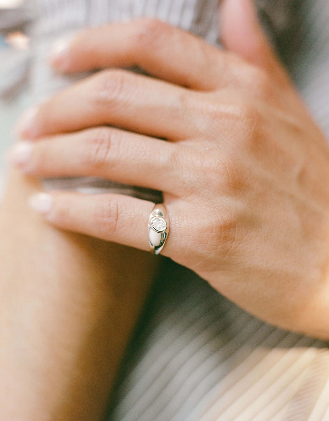 Baby Tilt Signet Ring with Diamond