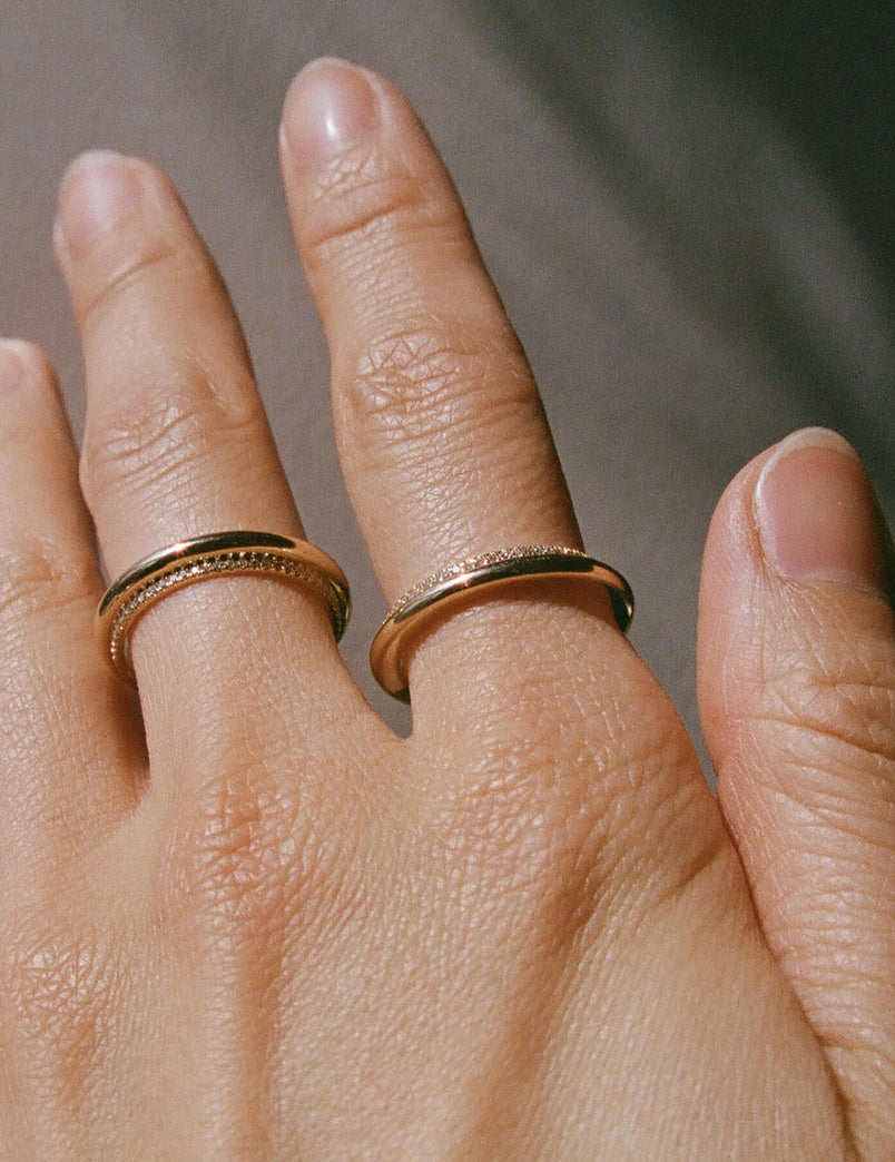 Column Stack Rings with Pavé Diamonds