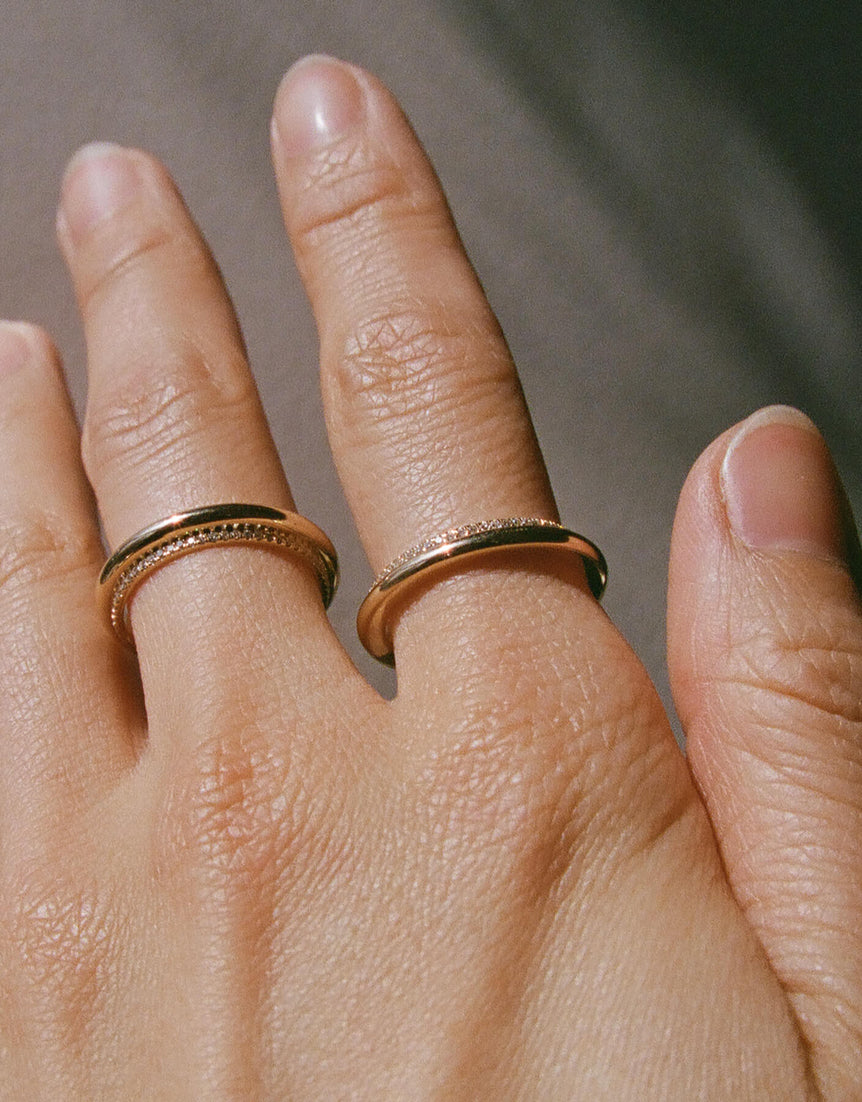 Column Stack Rings with Pavé Diamonds