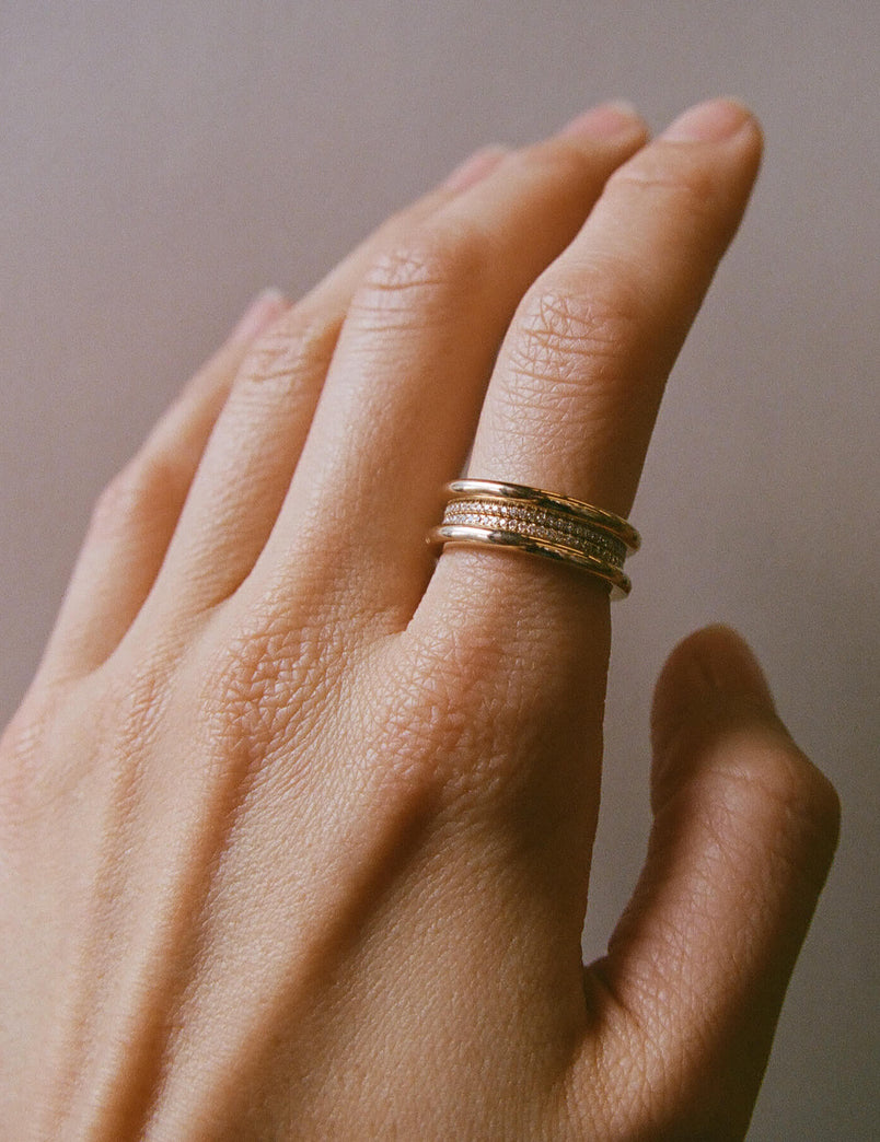 Column Stack Rings with Pavé Diamonds