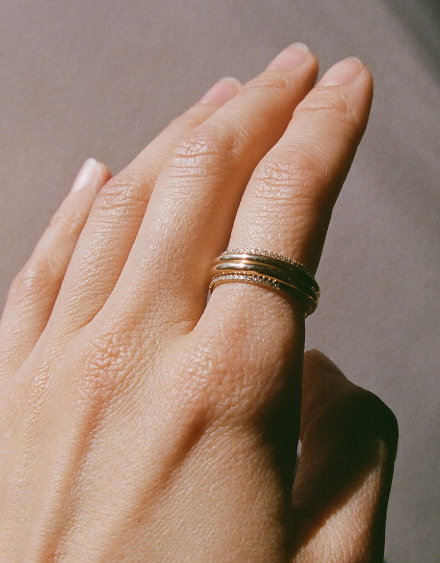 Column Stack Rings with Pavé Diamonds