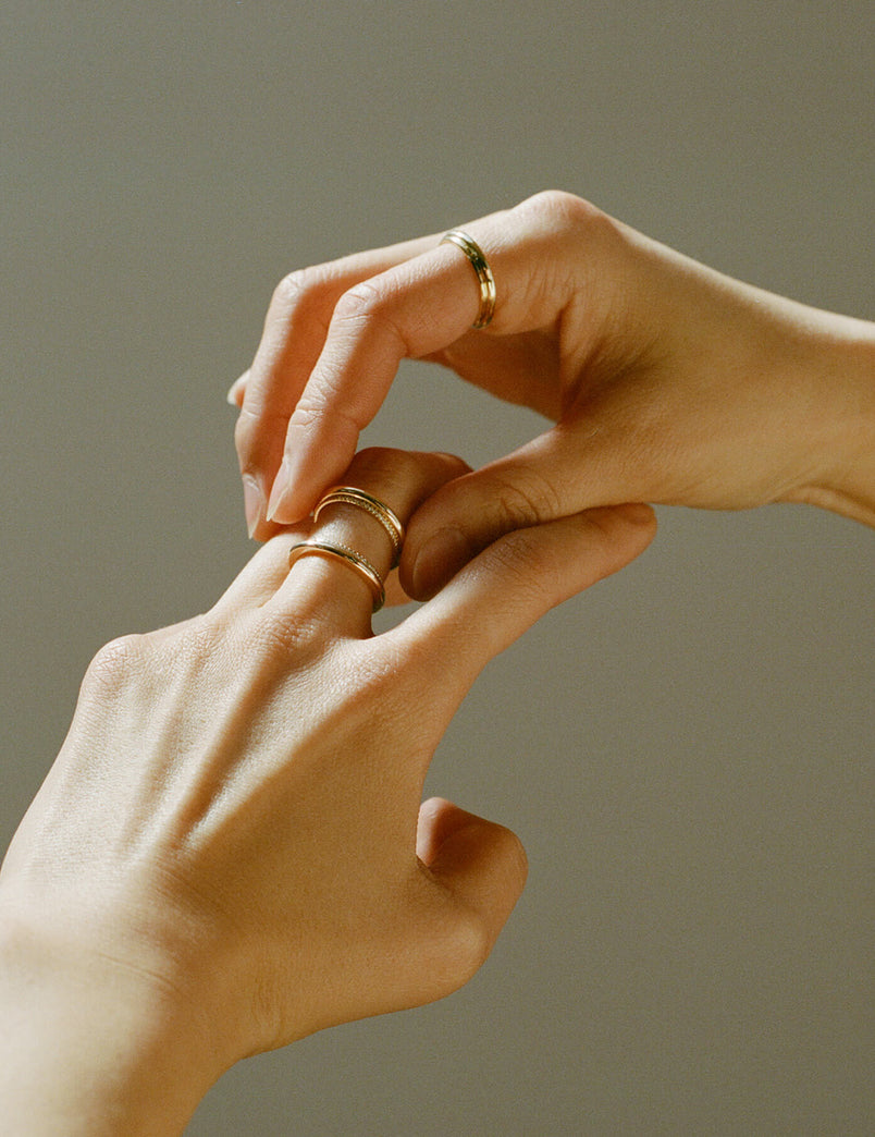 Column Stack Rings with Pavé Diamonds