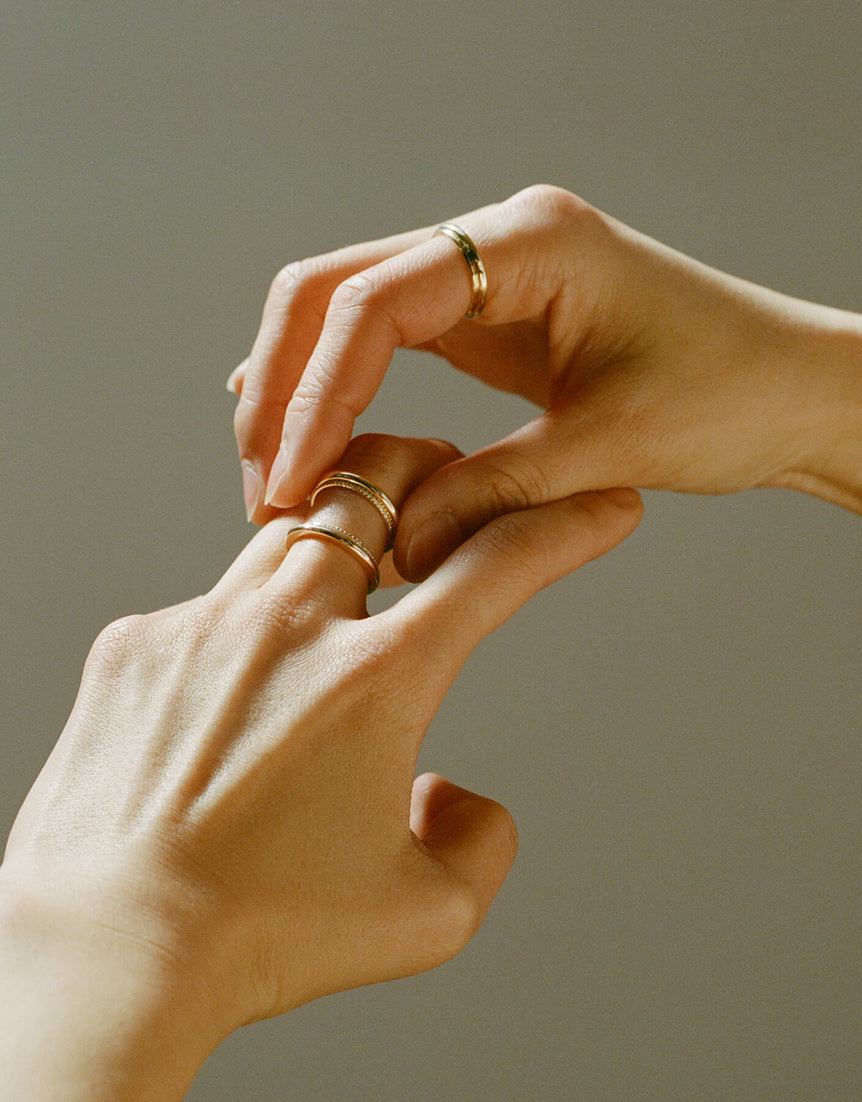 Column Stack Rings with Pavé Diamonds