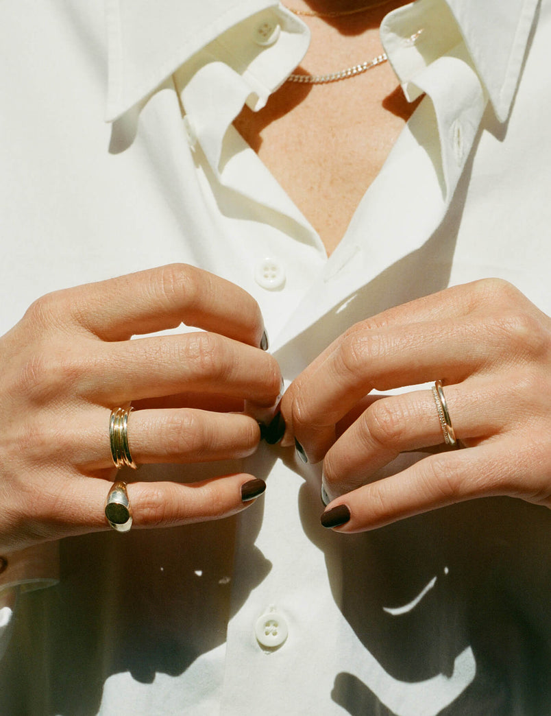 Column Stack Rings with Pavé Diamonds