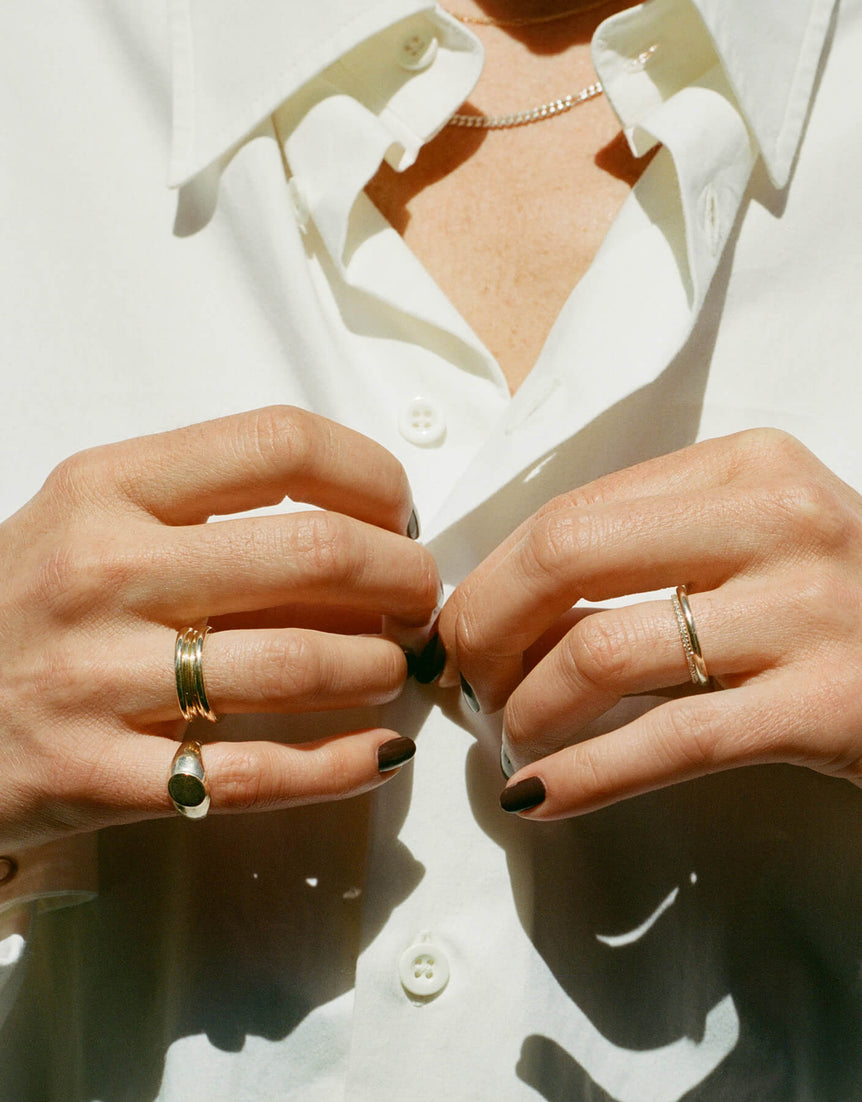 Column Stack Rings with Pavé Diamonds