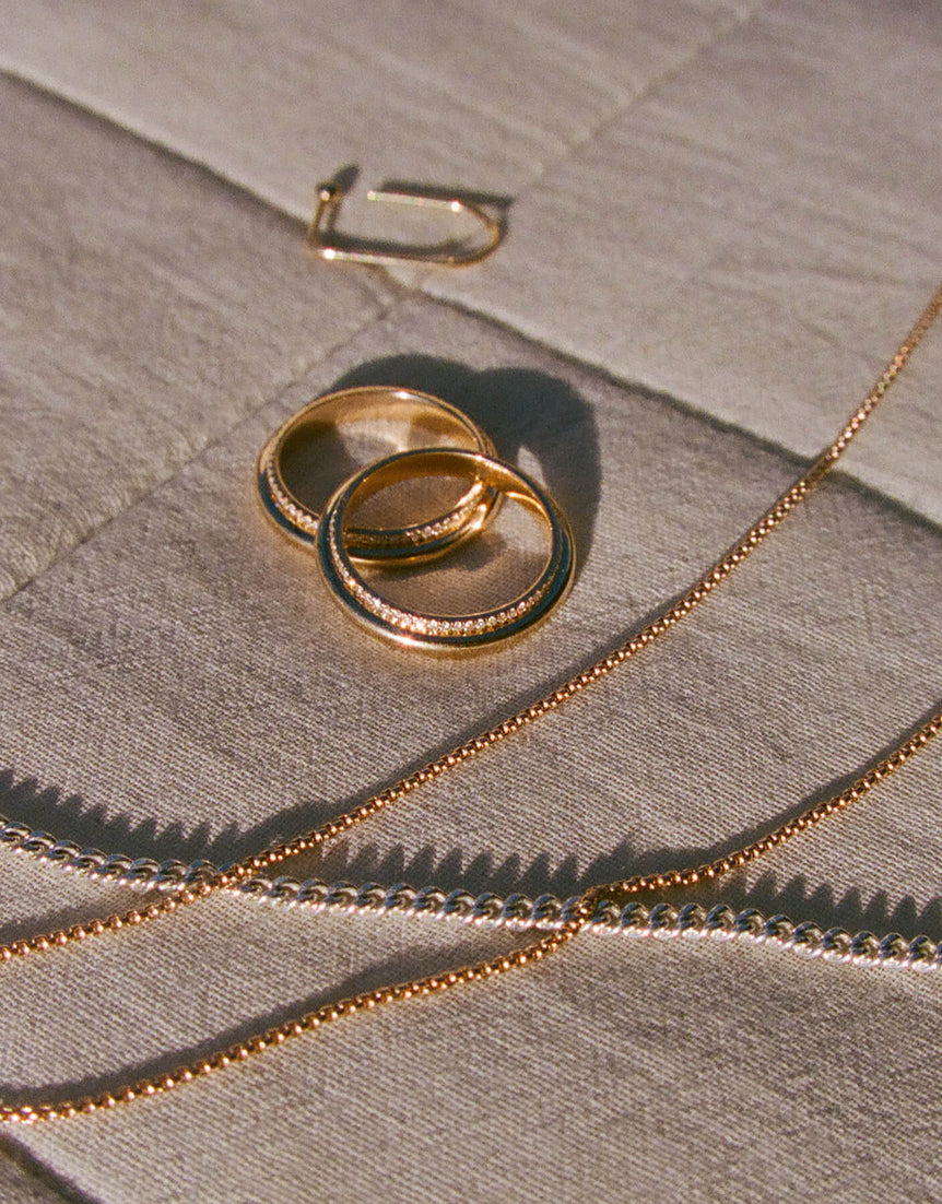 Column Stack Rings with Pavé Diamonds