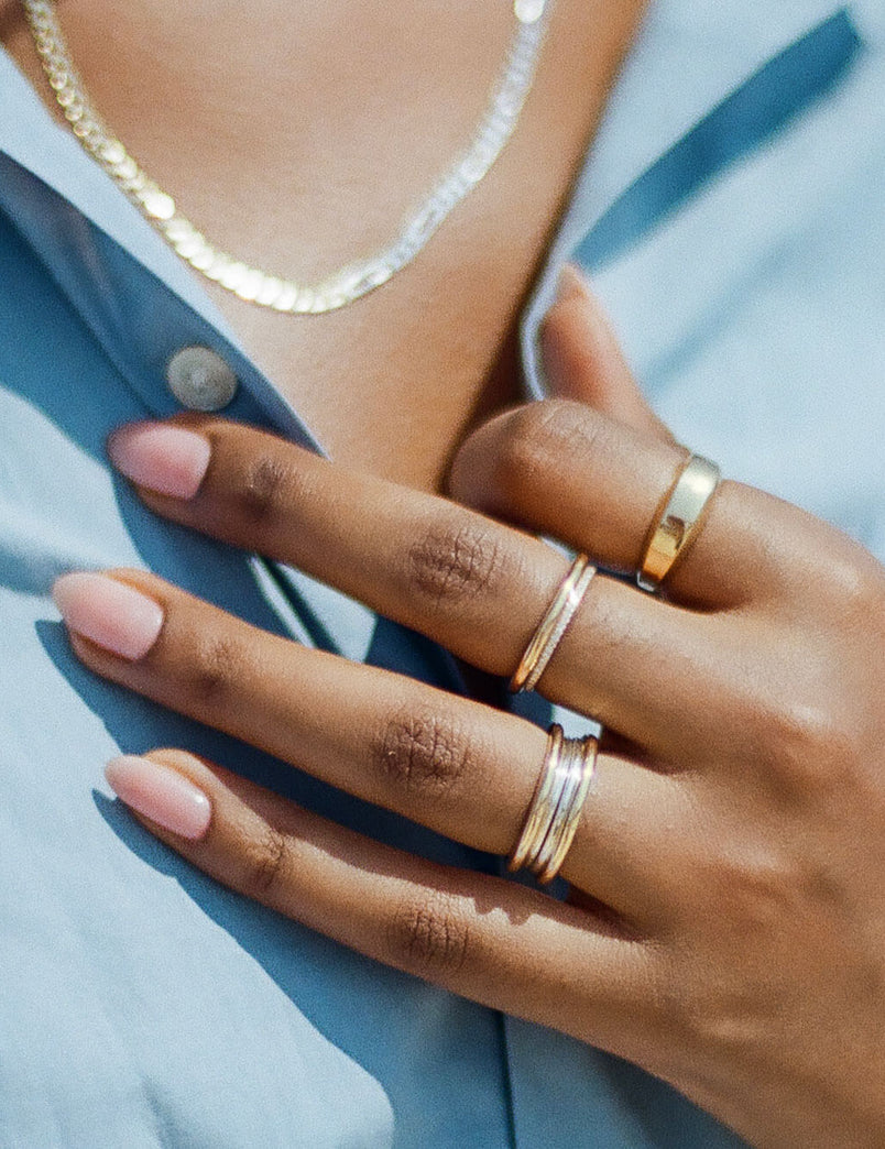 Mixed Metal Column Stack Ring, Gold with Silver
