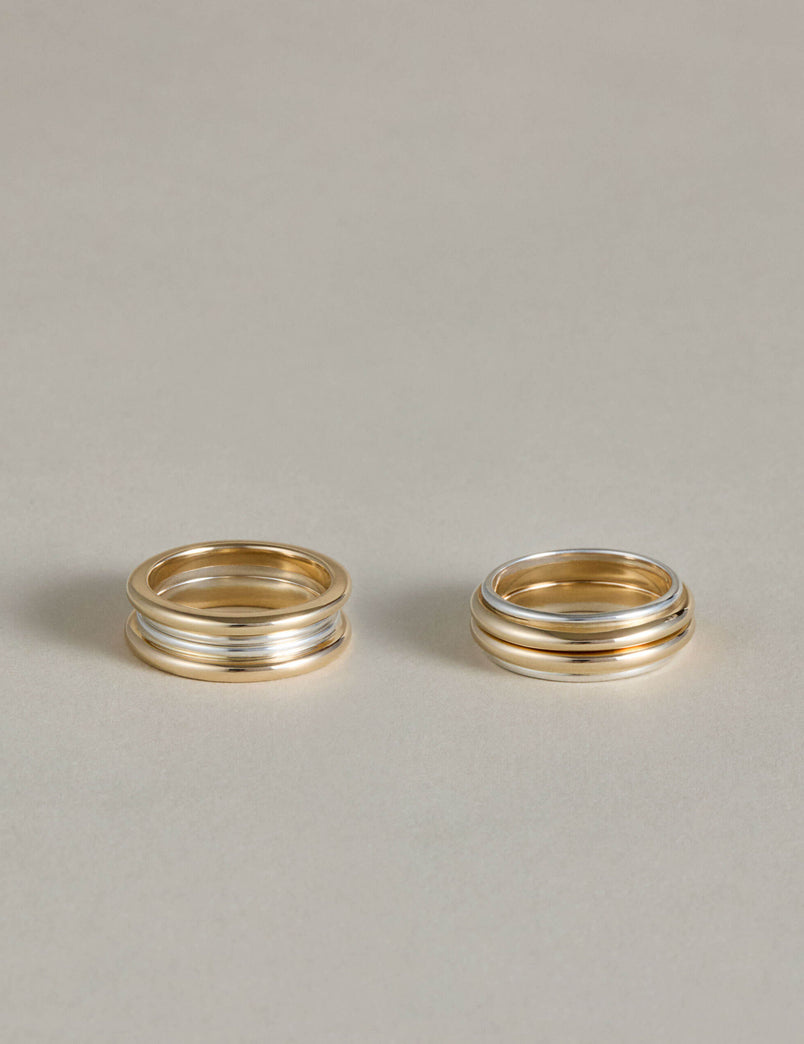 Mixed Metal Column Stack Ring, Gold with Silver