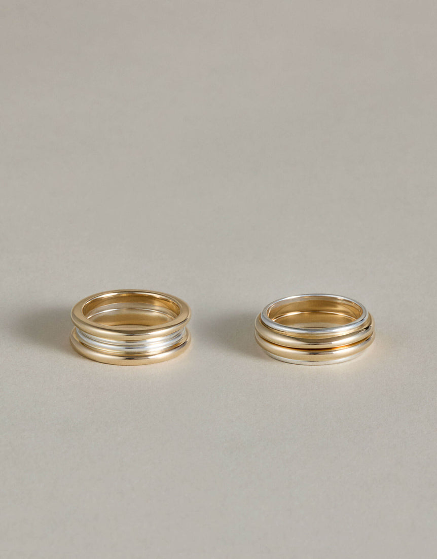 Mixed Metal Column Stack Ring, Gold with Silver