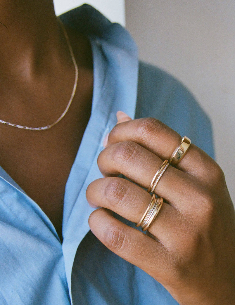 Mixed Metal Column Stack Ring, Gold with Silver