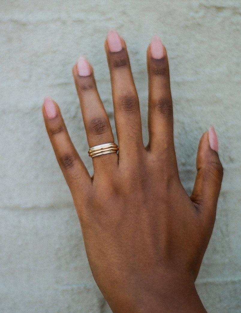 Mixed Metal Column Stack Ring, Gold with Silver