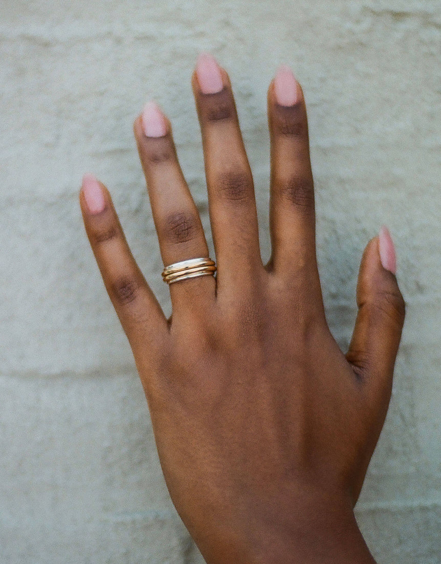 Mixed Metal Column Stack Ring, Gold with Silver