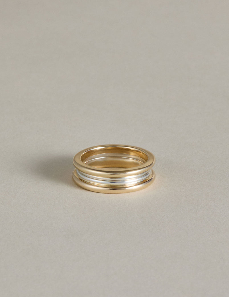 Mixed Metal Column Stack Ring, Gold with Silver