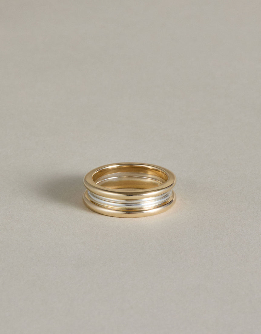 Mixed Metal Column Stack Ring, Gold with Silver