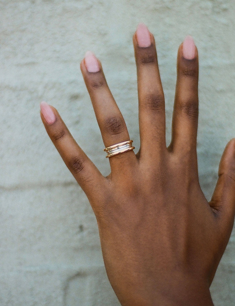 Mixed Metal Column Stack Ring, Gold with Silver