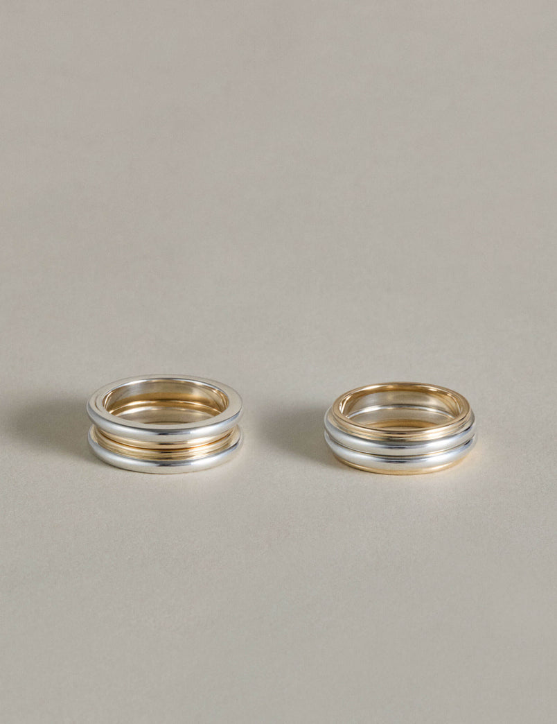 Mixed Metal Column Stack Ring, Silver with Gold