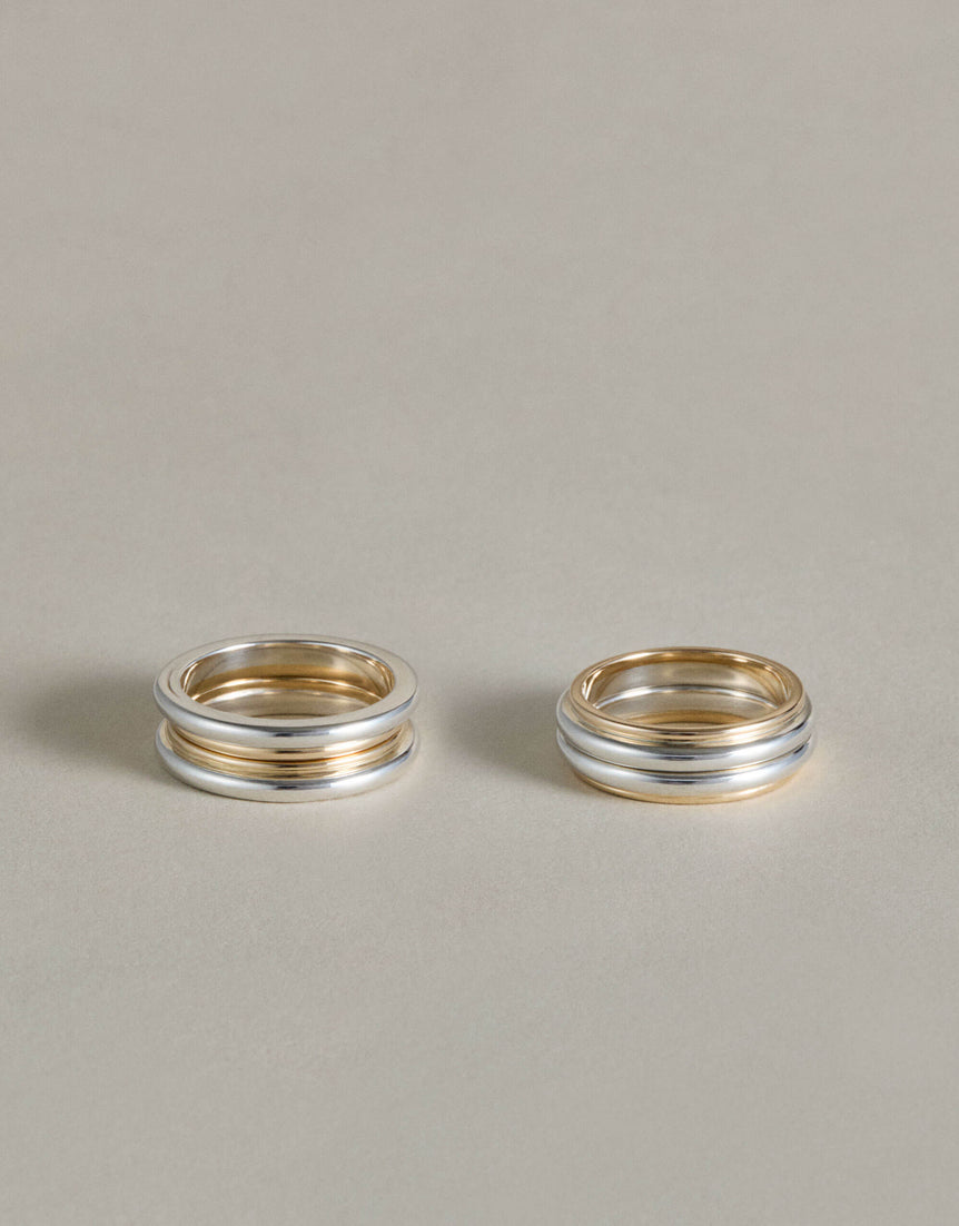Mixed Metal Column Stack Ring, Silver with Gold