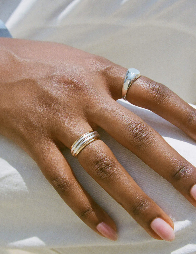 Mixed Metal Column Stack Ring, Silver with Gold