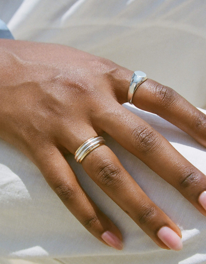 Mixed Metal Column Stack Ring, Silver with Gold