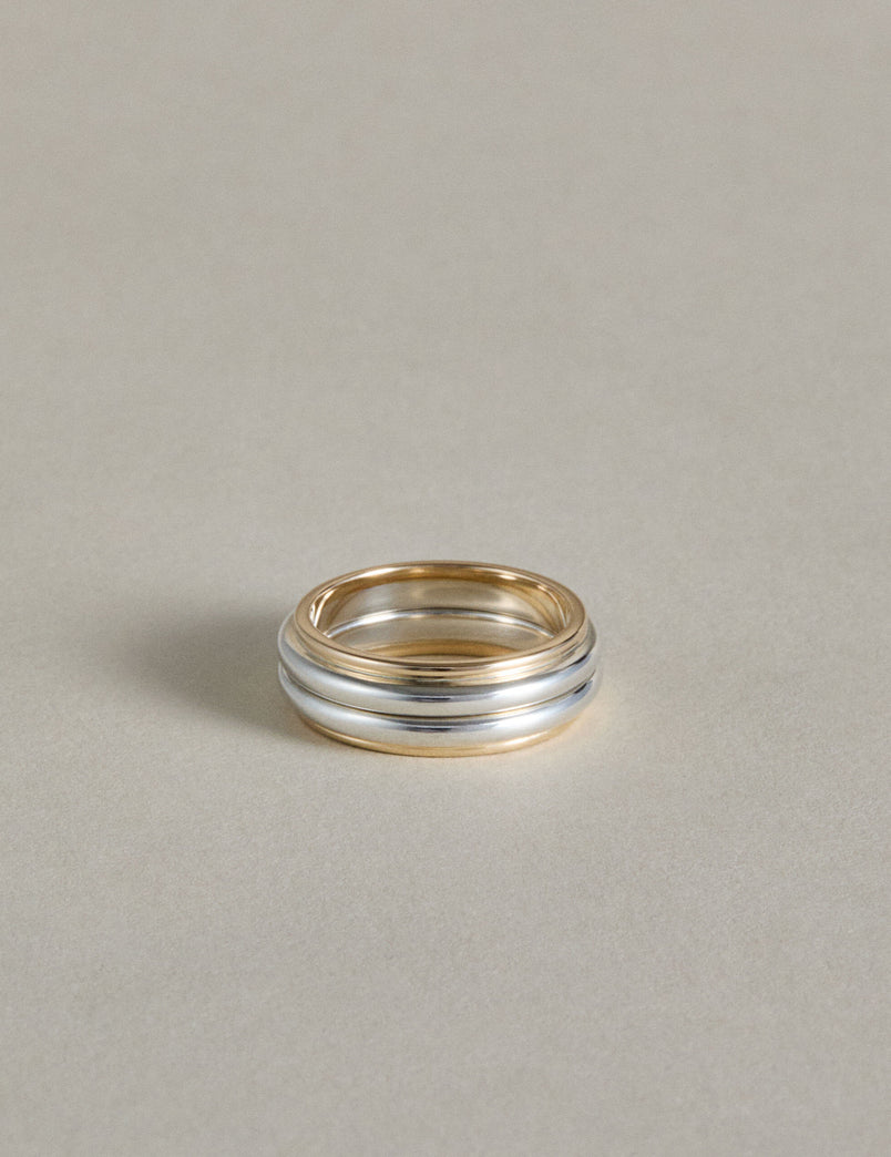 Mixed Metal Column Stack Ring, Silver with Gold