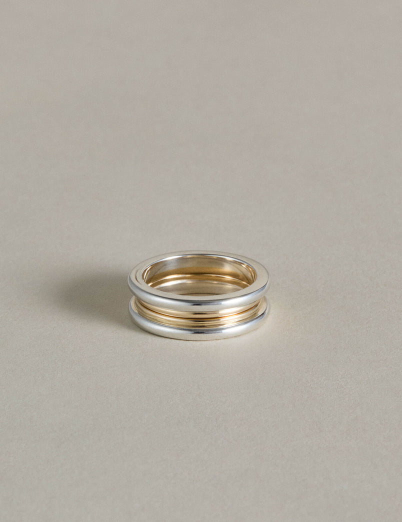 Mixed Metal Column Stack Ring, Silver with Gold