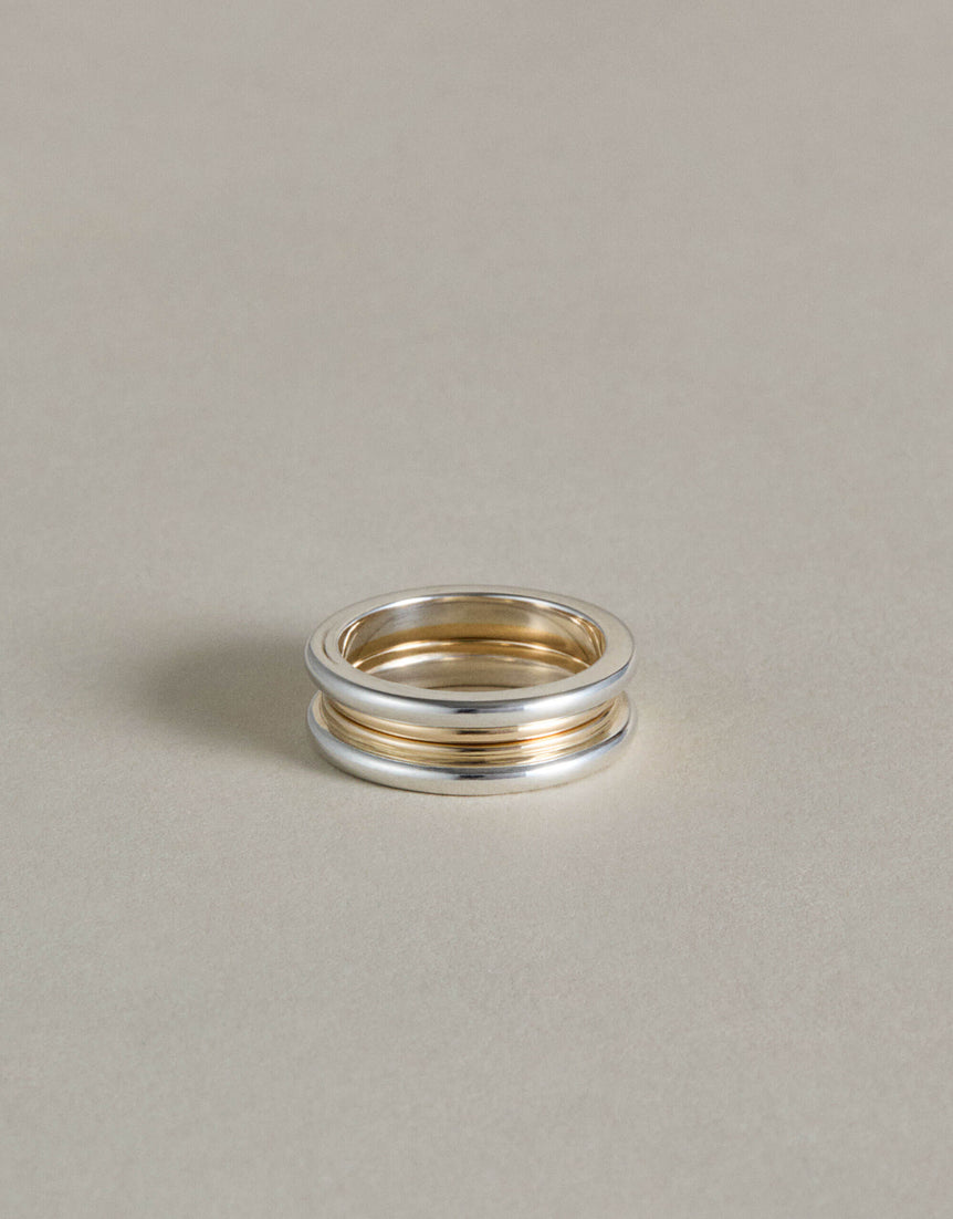 Mixed Metal Column Stack Ring, Silver with Gold