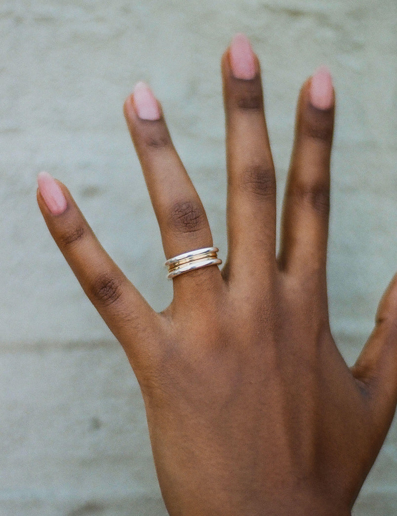 Mixed Metal Column Stack Ring, Silver with Gold