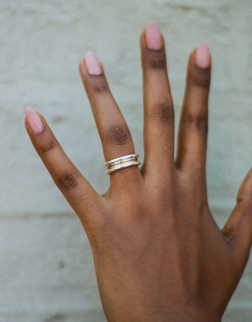 Mixed Metal Column Stack Ring, Silver with Gold