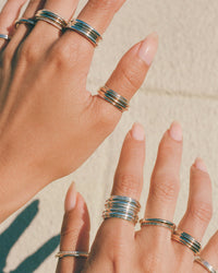 Column Stack Ring with Pavé Teal Sapphires