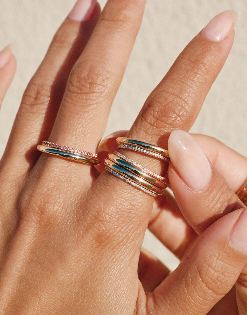 Column Stack Ring with Pavé Diamonds