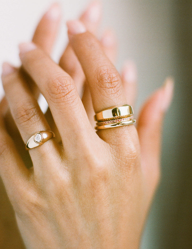 Column Stack Ring with Pavé Rubies