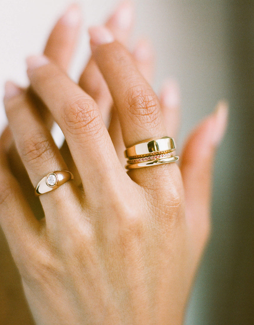 Column Stack Ring with Pavé Rubies