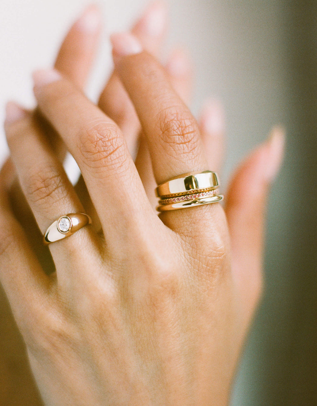 Column Stack Ring with Pavé Rubies