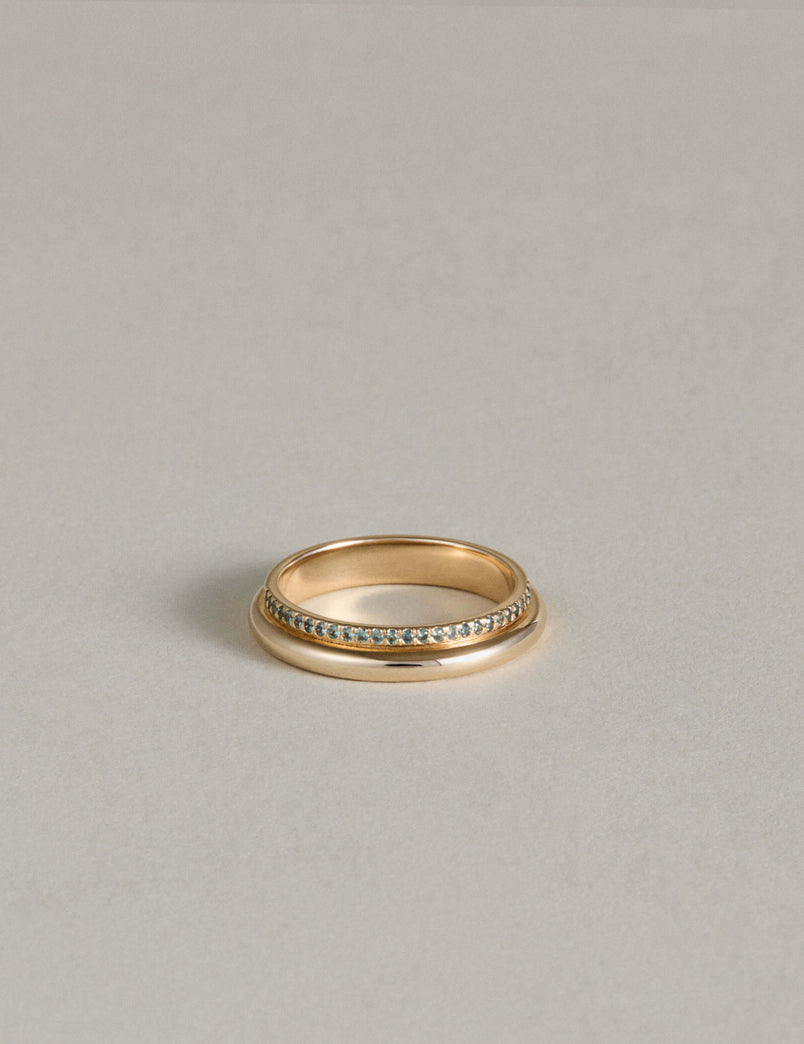 Column Stack Ring with Pavé Teal Sapphires
