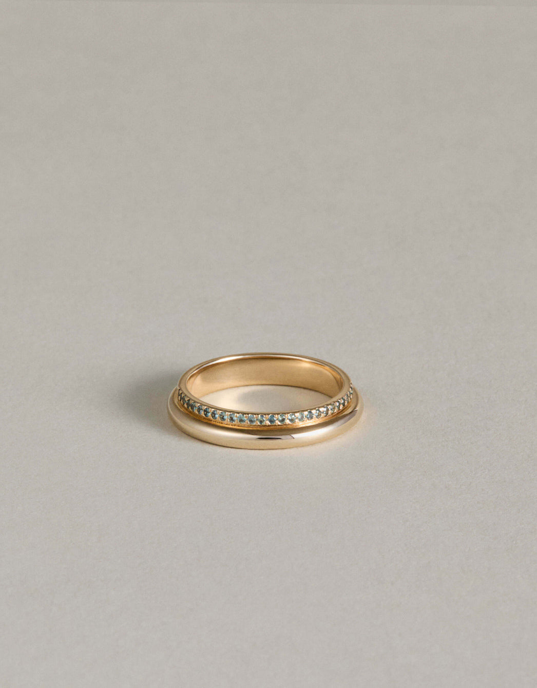 Column Stack Ring with Pavé Teal Sapphires