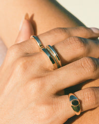 Column Stack Ring with Pavé Teal Sapphires