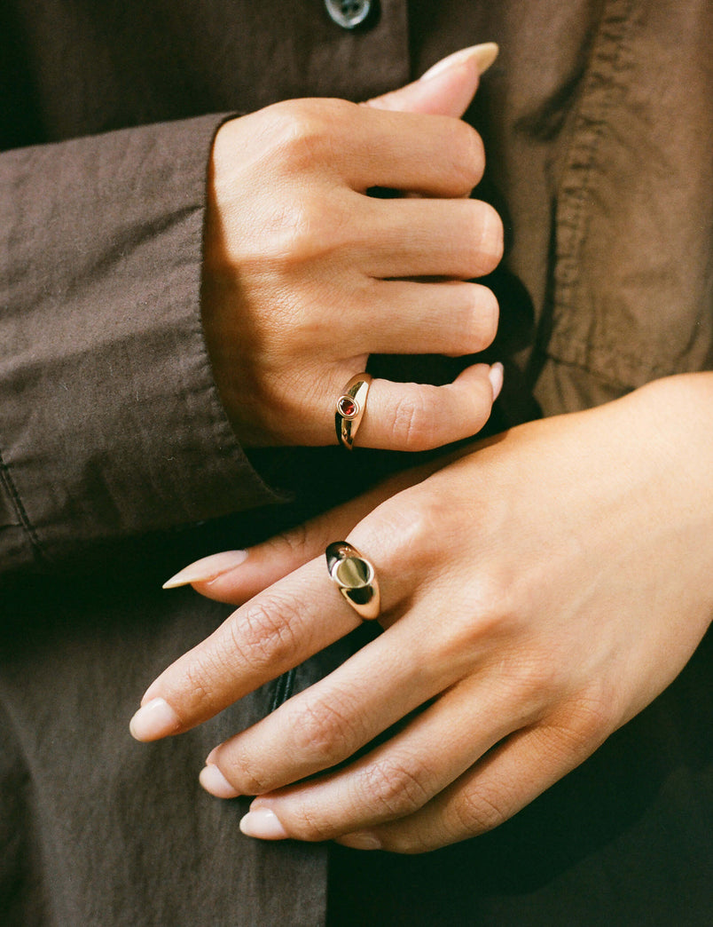Baby Tilt Signet Ring with Garnet