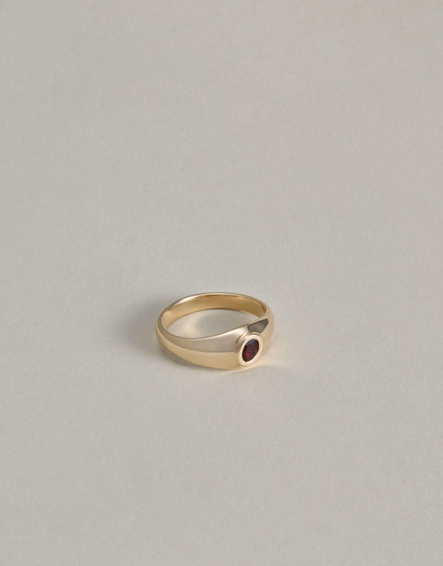 Baby Tilt Signet Ring with Garnet